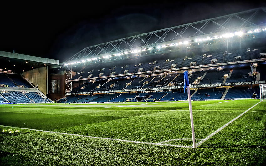 Ibrox Stadium, noite, estádio de futebol, futebol, Ibrox Park, Rangers Stadium, estádio vazio, Glasgow, Escócia, Rangers FC com resolução 1920x1200. Alta qualidade, estádio rangers fc papel de parede HD