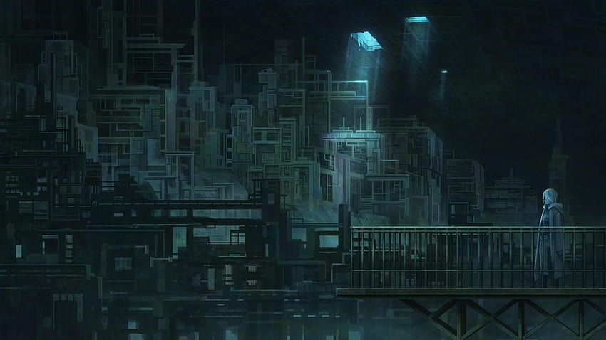 1600x900 Anime Underground City, Industrial, Cape, Hoodie HD wallpaper