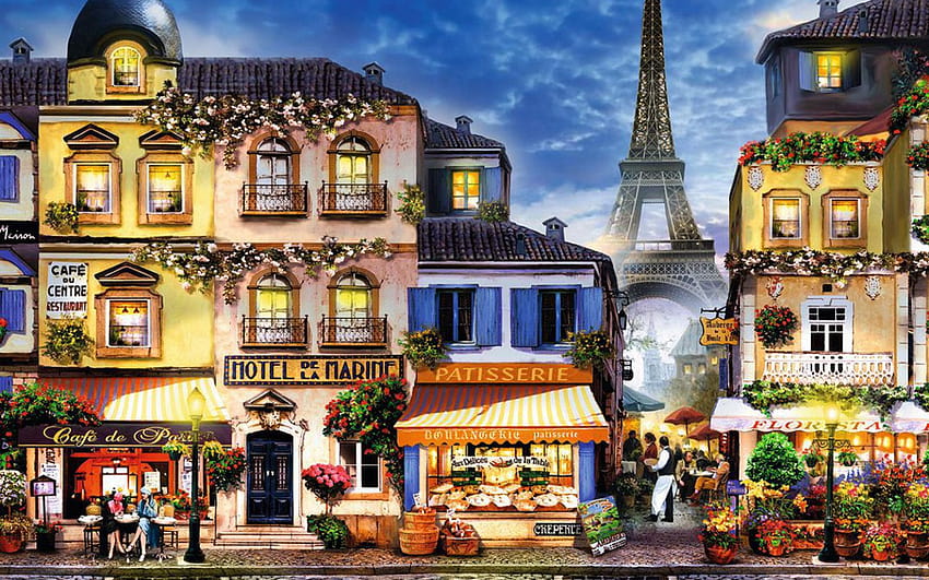 Houses Shops Eiffel Tower HD wallpaper | Pxfuel