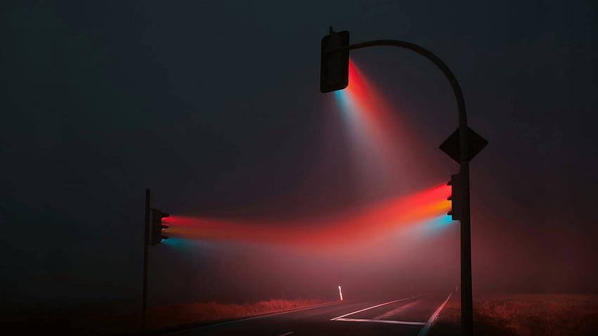 Traffic lights in the fog at night. :, street lights HD wallpaper