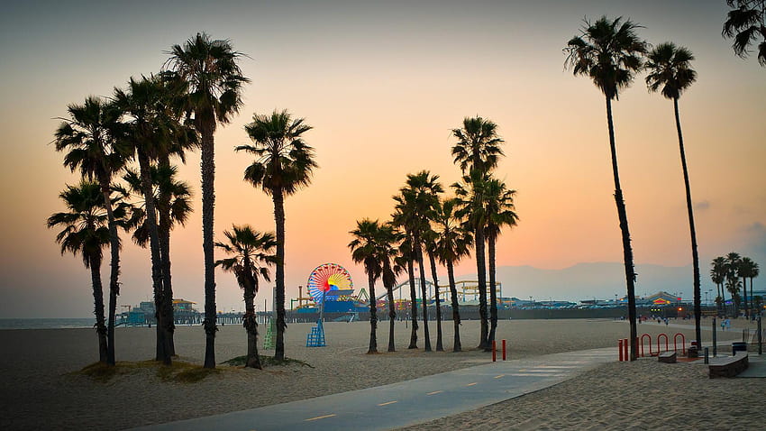 Santa Monica Pier bei Sonnenuntergang, Kalifornien, USA, Strand von Santa Monica HD-Hintergrundbild
