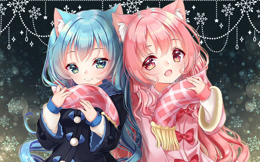 2560x1600 Anime Girls, Loli, Pink And Blue Hair, Animal, cute loli anime girls HD wallpaper