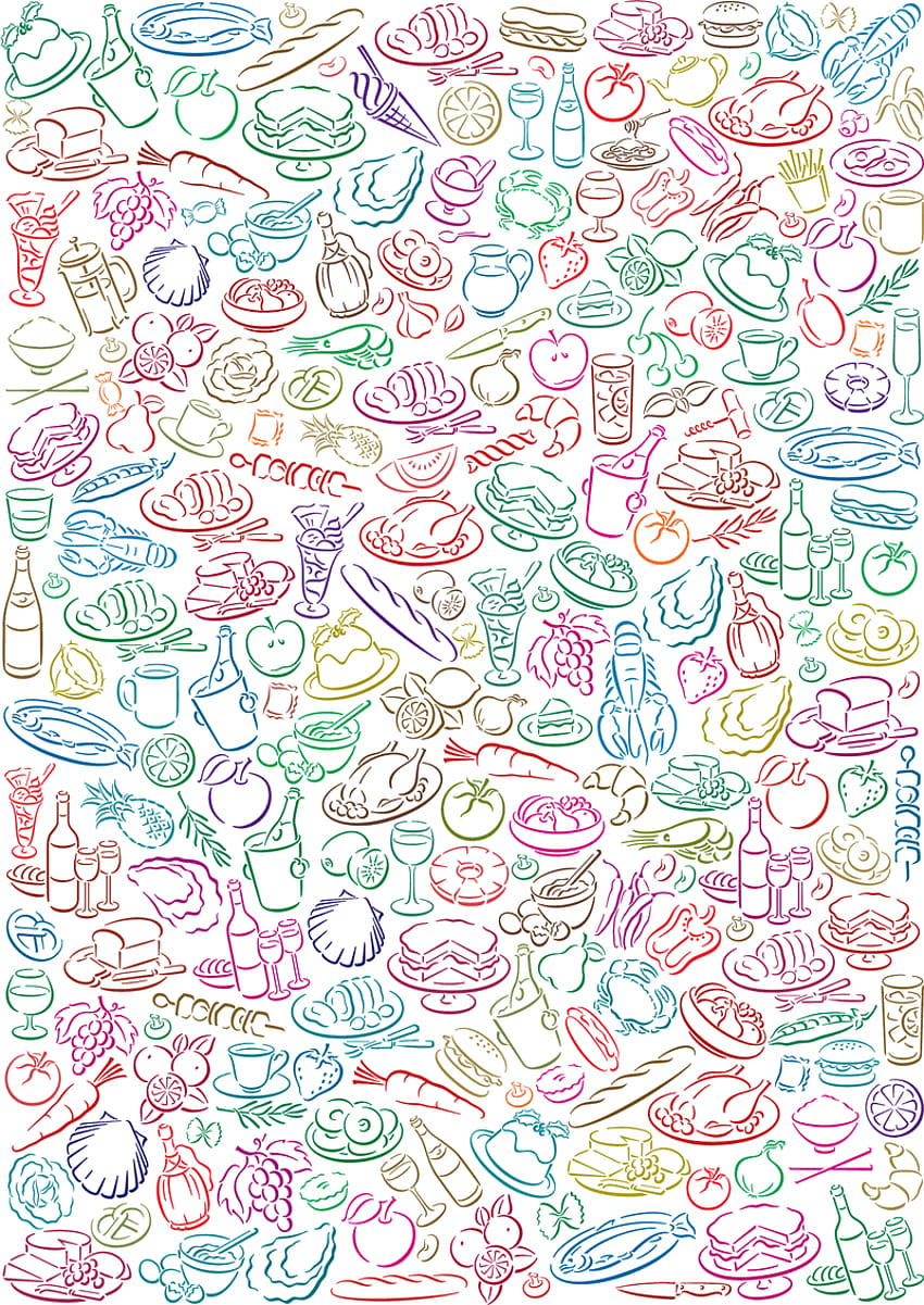 Illustrated food pattern, cute background png HD phone wallpaper