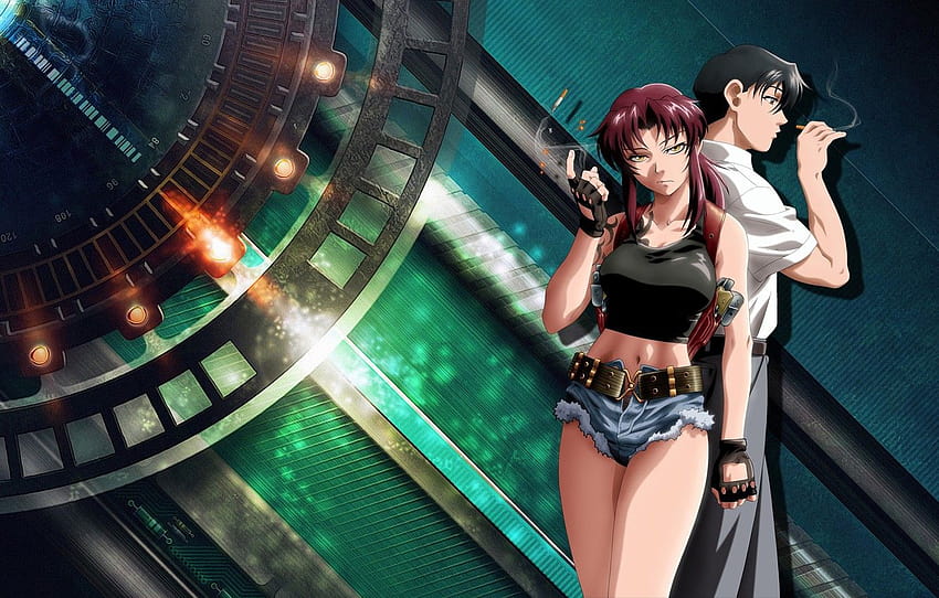 Black Lagoon, Revy, girl, gun, smoking, shorts, weapon, anime smoking HD wallpaper