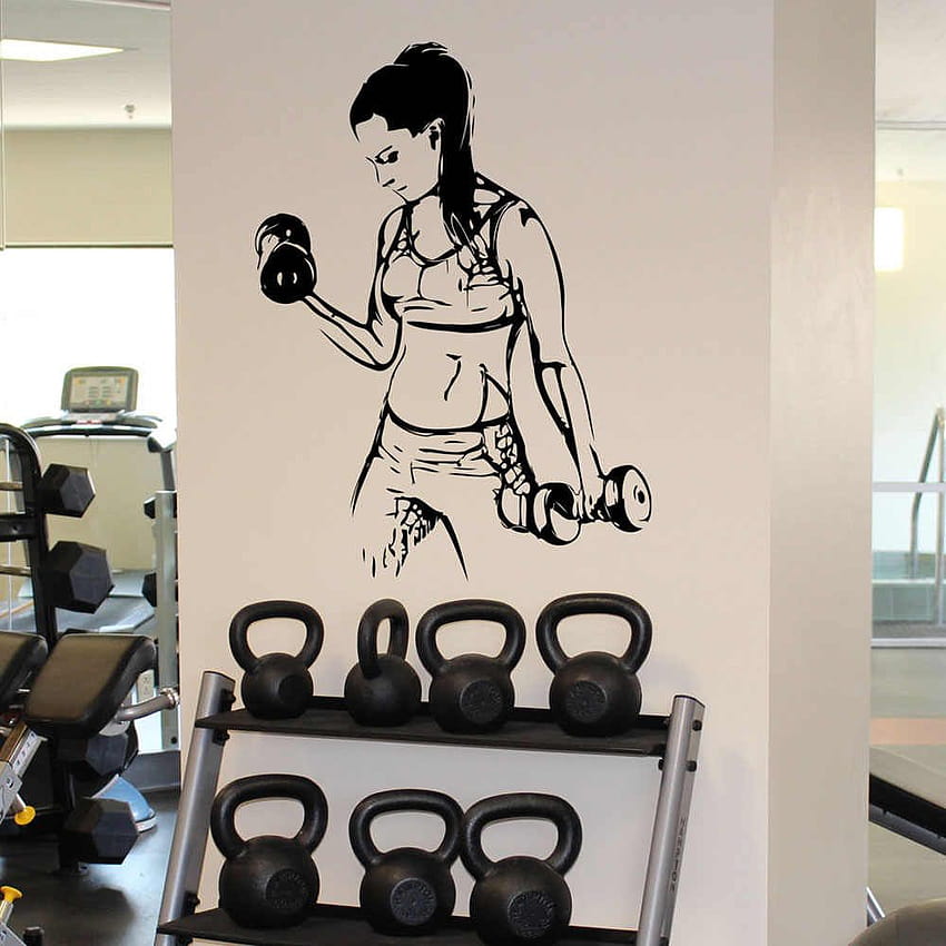 Fitness fille Sticker mural entraînement sportif musculation porte fenêtre vinyle autocollant salon salle de sport décor intérieur Art Q776 Fond d'écran de téléphone HD