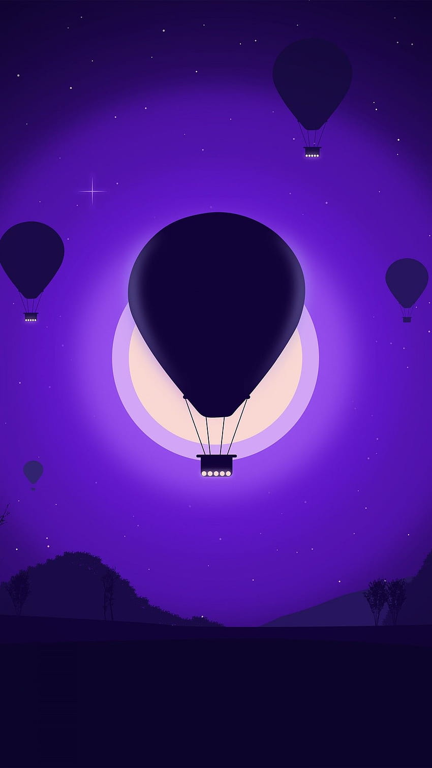 Hot Air Balloon Purple Minimal Art, purple latest android HD phone