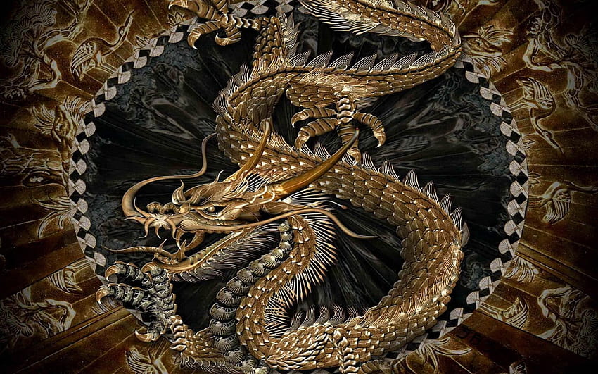 Illustration de dragon d'or et d'argent, dragon chinois, dragon, dragon oriental de peinture chinoise Fond d'écran HD
