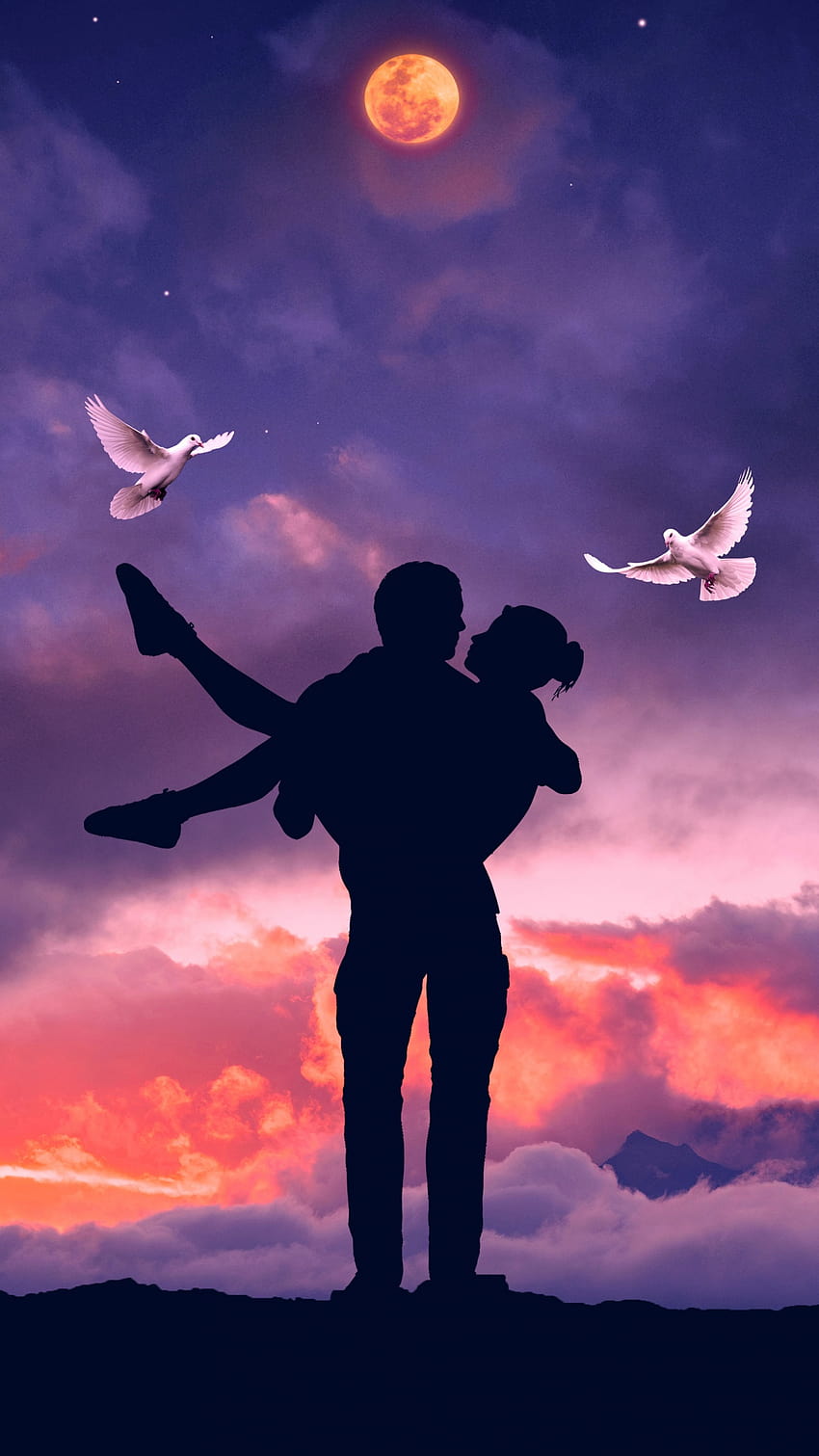 Lovers , Couple, Silhouette, Romantic, Surreal, Sunset, Love, romantic lovers HD phone wallpaper