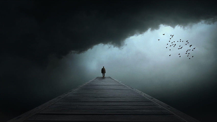 dark, alone, sad, birds, clouds, loneliness :: HD wallpaper