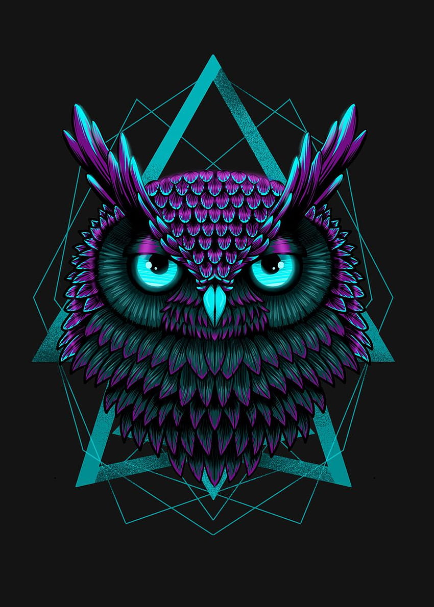 Póster Neon Eyes Owl de Isagu Art, búho neón fondo de pantalla del teléfono