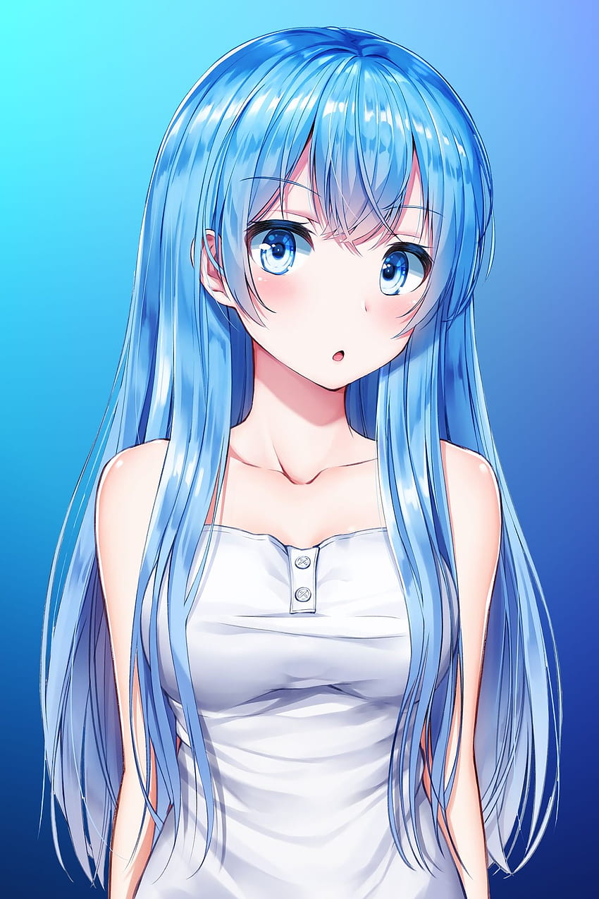 1440x2960 ​​파란 머리, 애니메이션 소녀, 귀여운, 원본, 파란색 애니메이션 은하 HD 전화 배경 화면