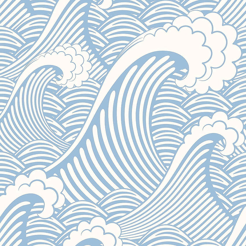 Blooming Wall CPS030 Peel&Stick Handpainting Seamless Blue White Waves Sea Sprays Self, blue white lines pattern HD wallpaper