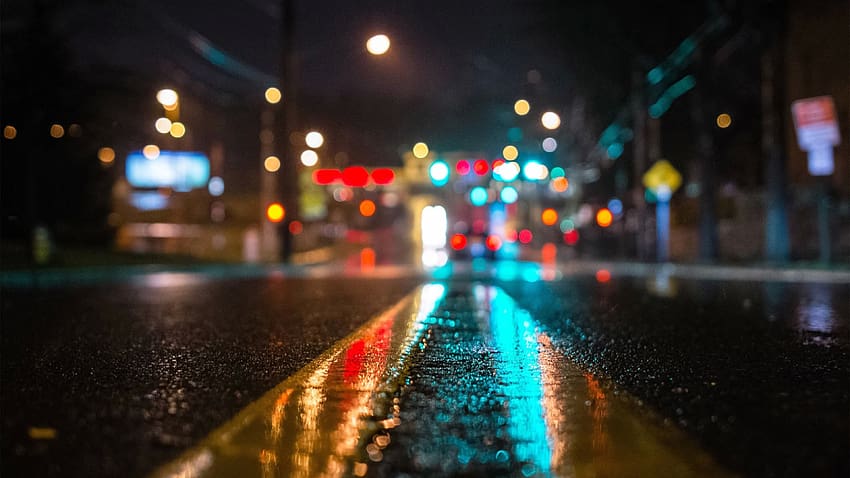 дъждовна градска улица, боке HD тапет