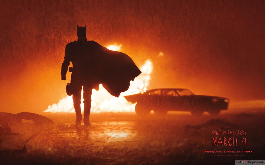 배트맨 영화 화재에서 배트맨과 그녀의 자동차 샷 HD 월페이퍼