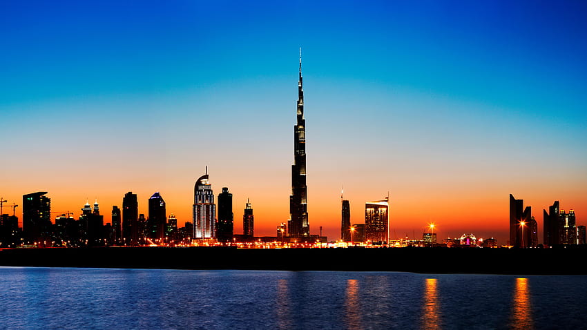 Dubai Skyline With Burj Khalifa At Sunset Ultra, dubai burj khalifa HD wallpaper