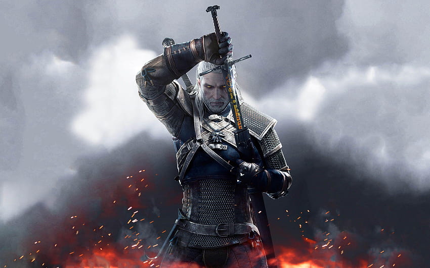 Geralt de Rivia listo para luchar contra The Witcher Wild Hunt fondo de pantalla