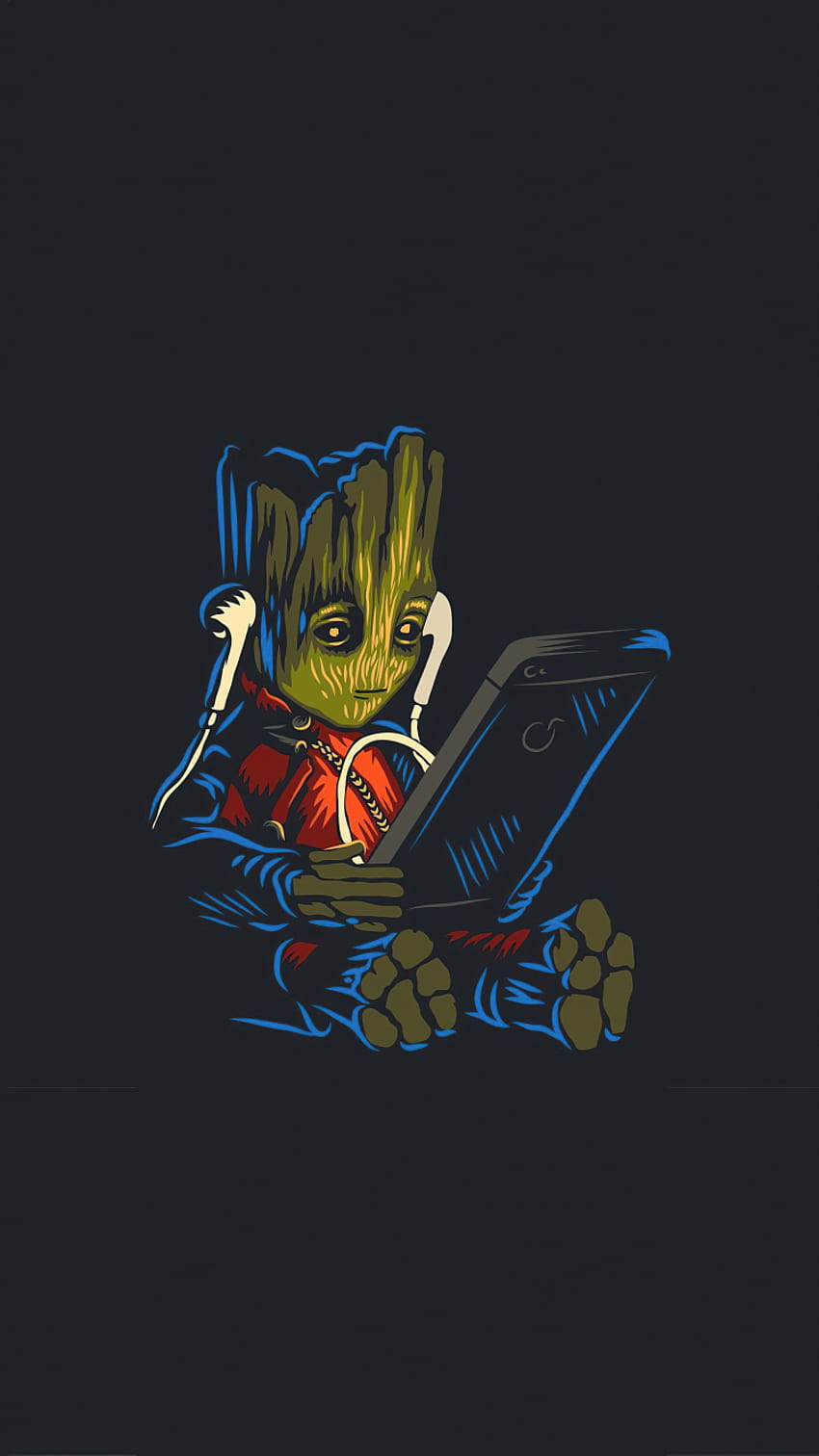 baby groot, listening music on phone, fan art 750x1334 , iphone 7, iphone 8, 750x1334 , background, 26389, cute groot iphone HD phone wallpaper