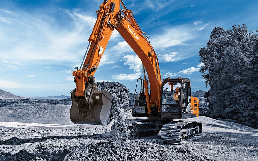 Hitachi ZX210LC, crawler excavator, construction machinery, road construction, excavators, Hitachi with resolution 2880x1800. High Quality HD wallpaper