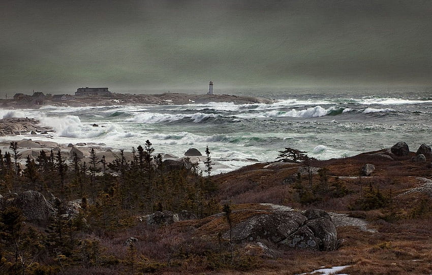 Storm, lighthouse, Nova Scotia, Peggy's Cove , section пейзажи HD wallpaper