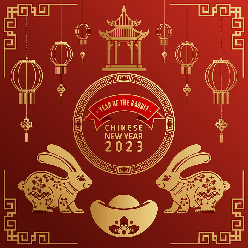 2023년 중국의 새해 복 많이 받으세요. 배경색이 있는 토끼 조디악의 해입니다. 7340762 Vecteezy의 벡터 아트, 2023년 설날 HD 전화 배경 화면