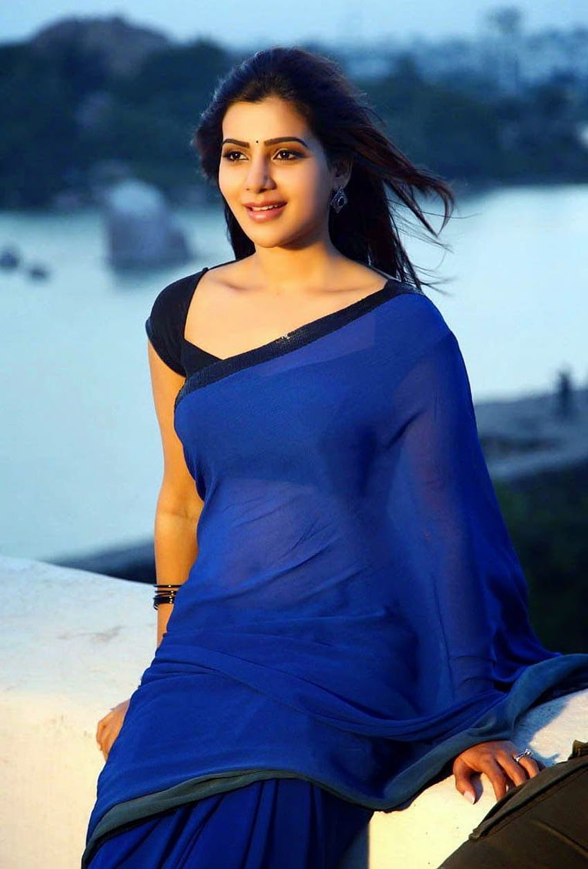 Samantha Navel Show In Blue Saree 2021, samantha 2021 wallpaper ponsel HD