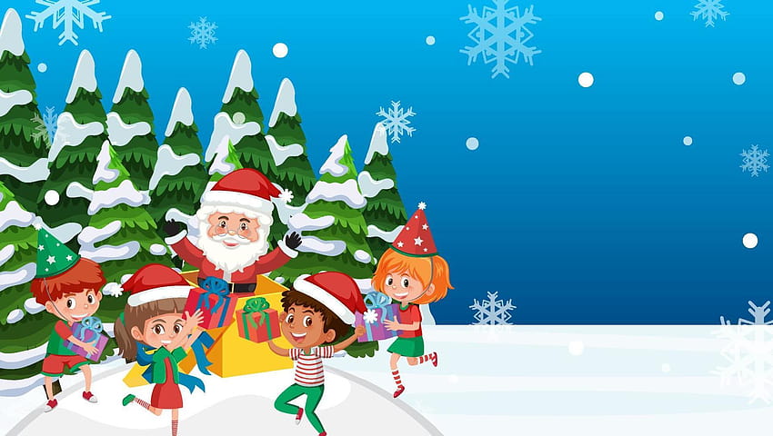 Christmas poster template with Santa and happy children 3839403 Vector Art at Vecteezy HD wallpaper