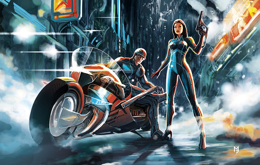 Scifi Futuristic Warrior Girl And Boy With Bike, Artist, Backgrounds, and HD wallpaper