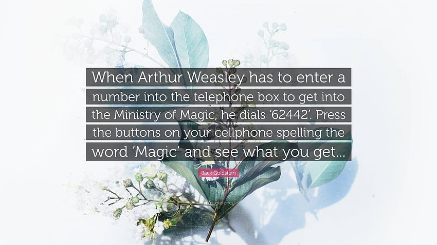 Jack Goldstein Quote: “When Arthur Weasley has to enter a number into the telephone box to get into the Ministry of Magic, he dials '62442'. Pr...” HD wallpaper
