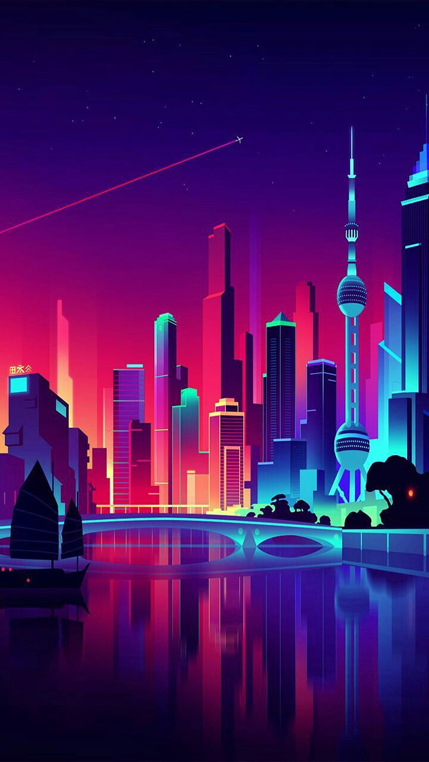 Synthwave City, neon phone HD phone wallpaper