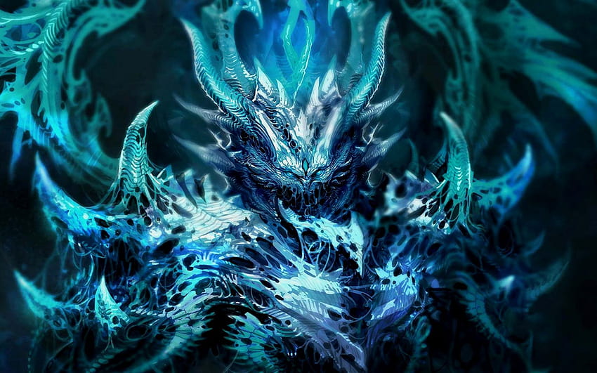 Dark fantasy demon satan angel monster monster 3d magic horns blue art evil, dark monster Wallpaper HD