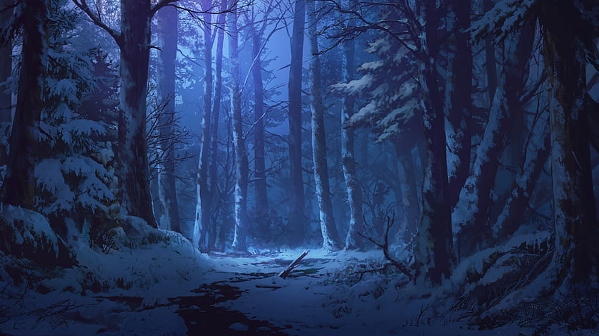 Аниме гора през нощта, аниме нощна гора HD тапет
