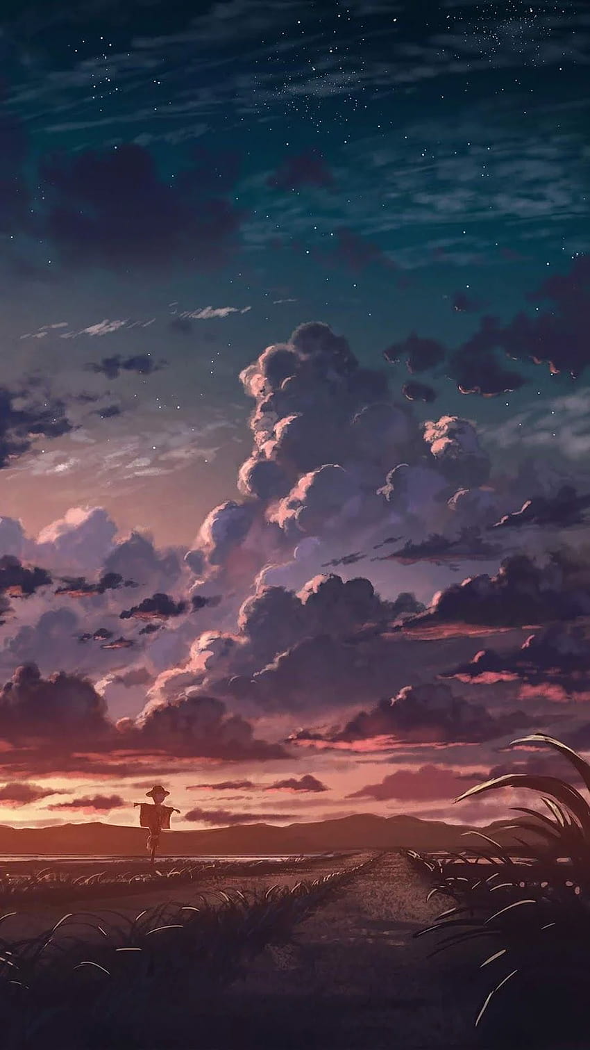 Puesta de sol nublada, hermoso cielo nublado anime fondo de pantalla del teléfono