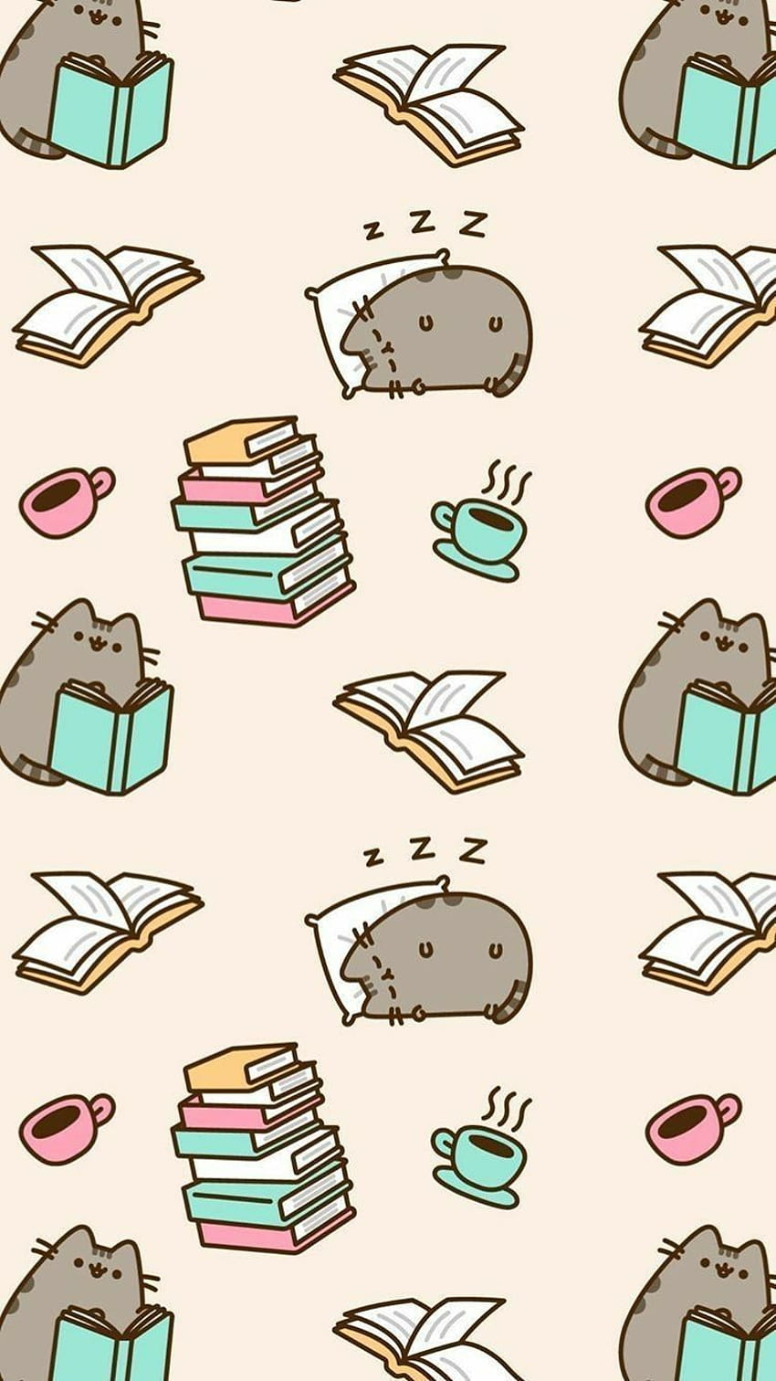 Cute pusheen books, pusheen the cat thanksgiving HD phone wallpaper
