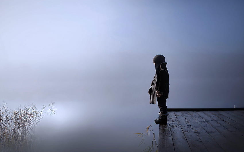 Kids children sad lonely fog lakes alone cold winter pain look, lonely winter HD wallpaper