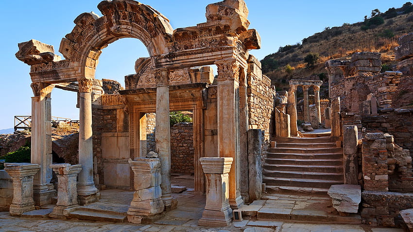 Ancient ruins in Ephesus, Kuşadası, Turkey HD wallpaper