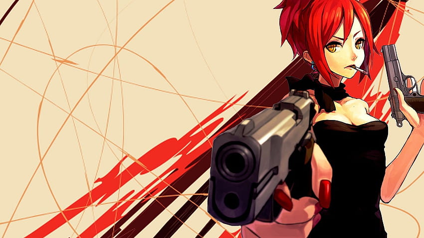 Redhead Anime Girl With Guns, anime kepala merah Wallpaper HD