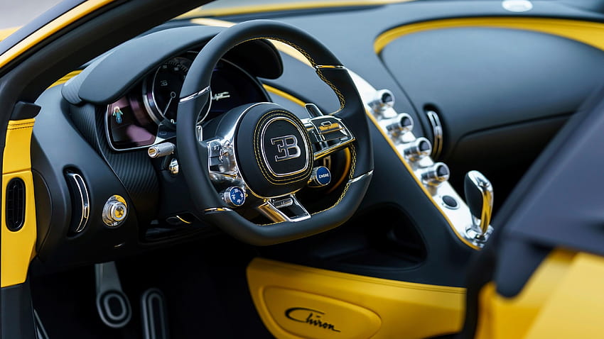 2018 Bugatti Chiron Жълт и черен интериор, bugatti вътре HD тапет