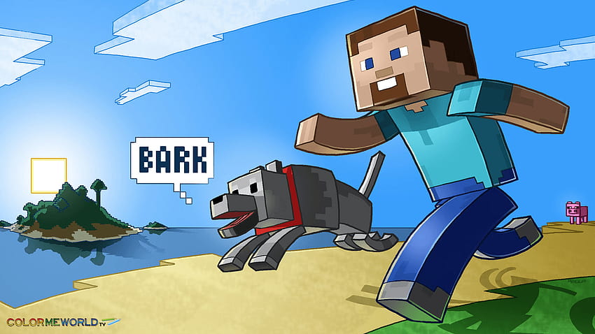 Minecraft Steve y su perro para colorear, Minecraft perro fondo de pantalla
