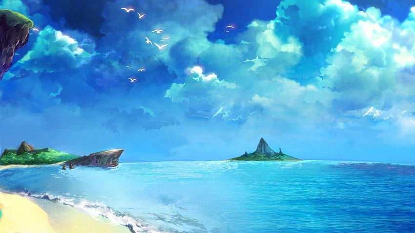 Chrono Trigger Beach Drawing Blue Ocean, синя рисунка HD тапет