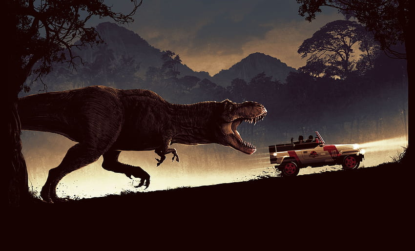 Car, Dinosaur, Jurassic Park, Tyrannosaurus Rex, jurassic world t rex HD wallpaper