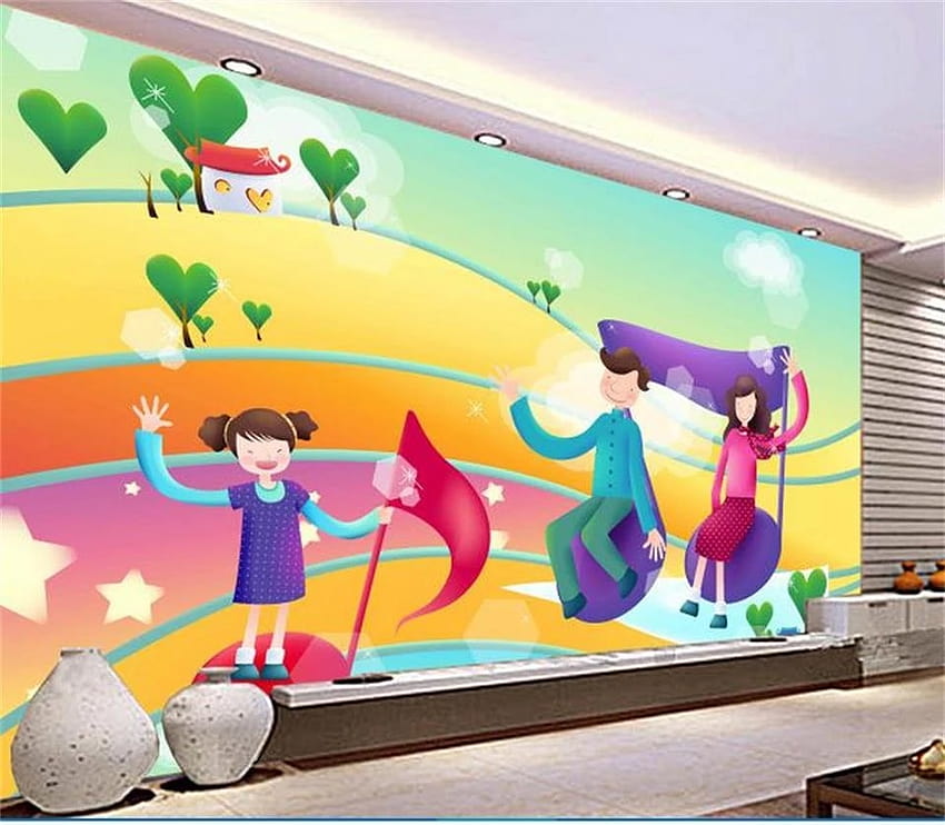 custom 3d mural kids room Cartoon music Pastoral painting bedroom backgrounds non woven sticker HD wallpaper