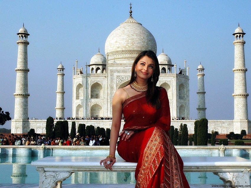 Beautiful Aishwarya Rai and Taj Mahal HD wallpaper