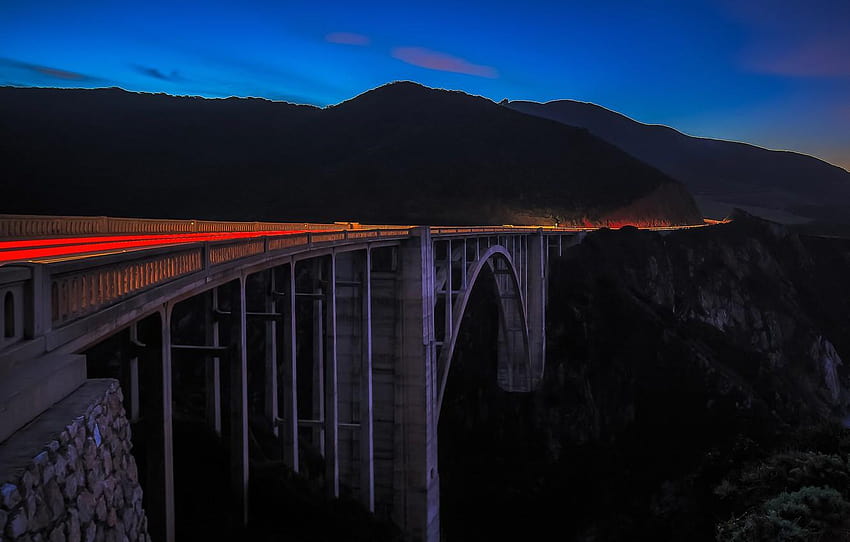 mountains, night, bridge, CA, USA, track, Bixby, bixby creek bridge HD wallpaper