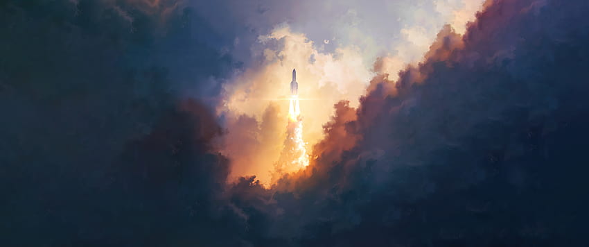 Arte del cohete espacial Ariane 5 [3440x1440]: fondo de pantalla