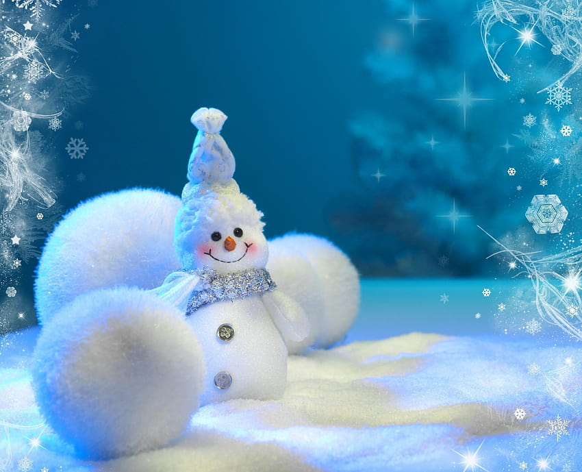 : илюстрация на снежен човек, снежна преспа, снежинки, коледен снежен човек зимни снежинки HD тапет