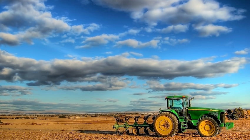 3840x2160 Tractor, Field, Plowing, Clouds, agriculture HD wallpaper
