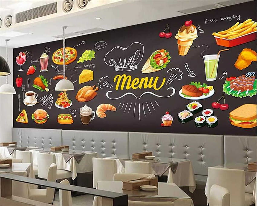 Beibehang personnalisé peint à la main Western Restaurant Burger Pizza ailes de poulet Fast Food Restaurant mur 3d Fond d'écran HD