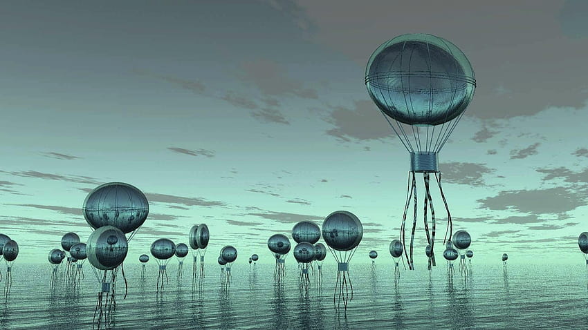 Graue Heißluftballons, Fantasy-Kunst, Heißluftballon-Fantasie HD-Hintergrundbild