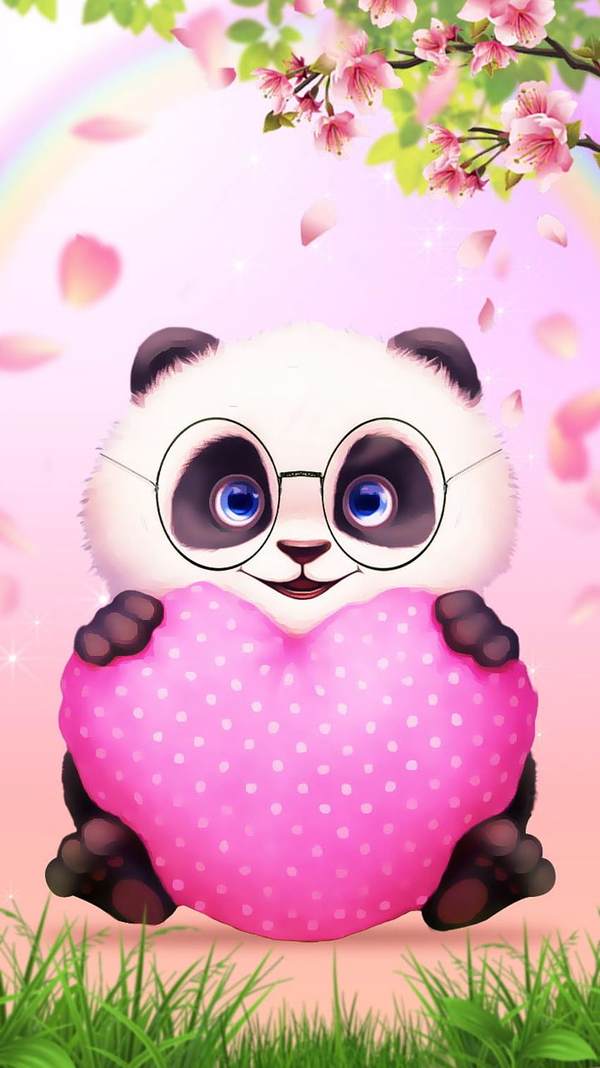 Hi Panda Cute panda Love pink heart cartoon style [720x1280] untuk, Ponsel & Tablet, panda pink lucu Anda wallpaper ponsel HD