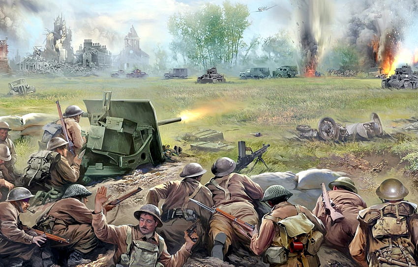 figure, art, fighter Messerschmitt, The French campaign, Pz.Kpfw. II, Blitzkrieg 1940, The British forces repulsed the German attack, 40 HD wallpaper